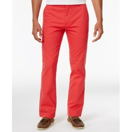 Tommy Hilfiger NEW Red Mens Size 34X32 Dot-Pattern Custom-Fit Pants