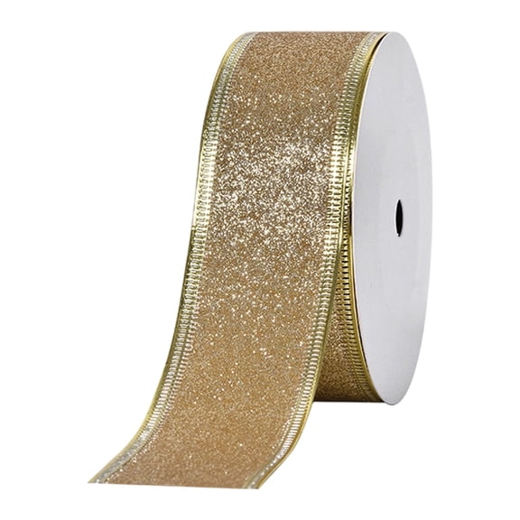 Gold Glitter Wired Ribbon 1-1.49 Inch x 10Yards Gold Christmas Ribbon