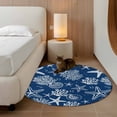 thumbnail image 2 of Round Area Rug 4 Ft, Navy Blue Coastal Washable Non-Slip Circle Carpet for Living Room/Bedroom, Nautical Beach Starfish Coral Summer Low-Profile Crawling Mats Collection Rugs for Indoor, 2 of 8