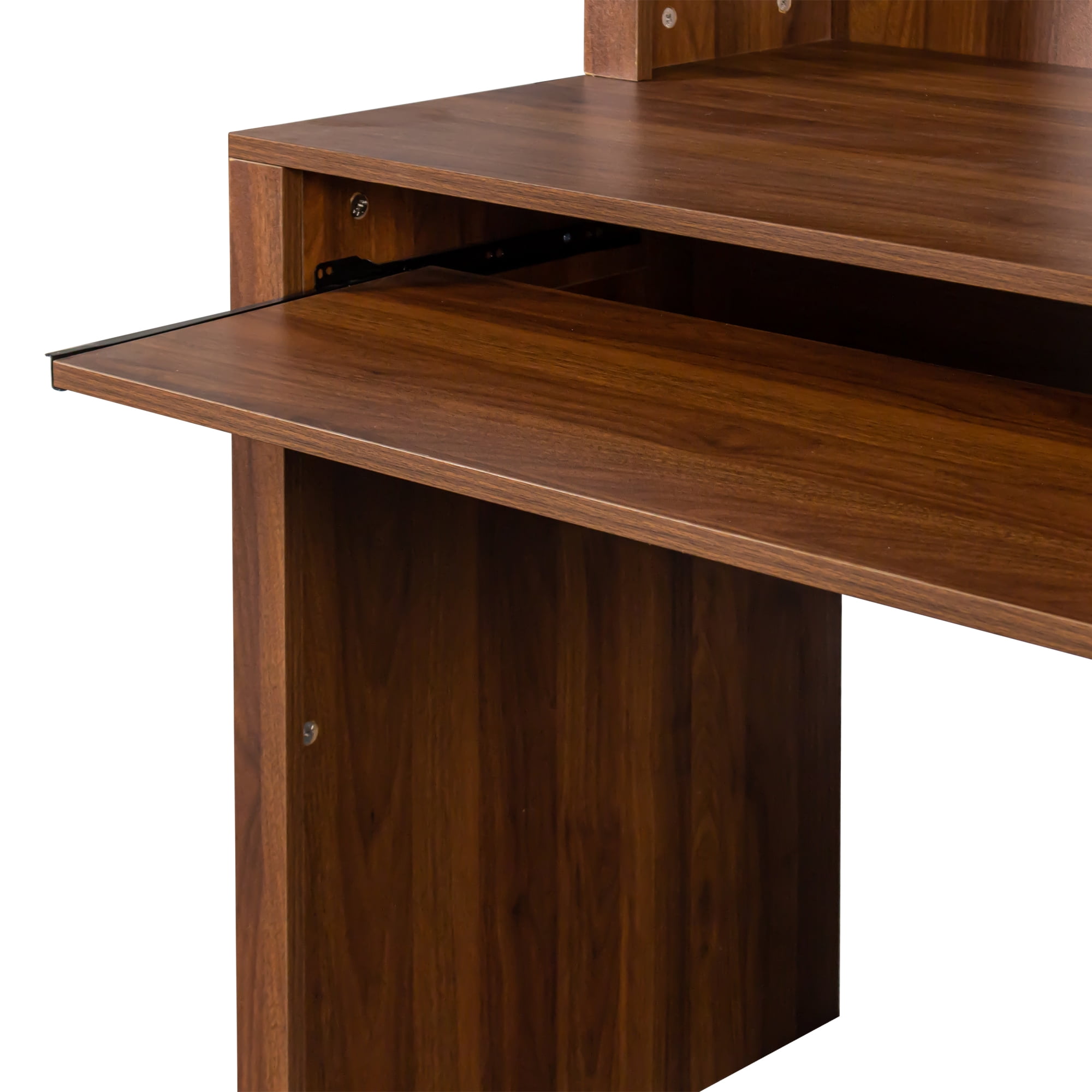 GAKMCIL 59.06"(L) Computer Desk with 2-tier open Hutch, 3 large drawer & Keyboard Tray, Home Office Desk, Executive Desk, Large Writing Desk, Space-Saving Design for Study or Bedroom Workspace,Walnut
