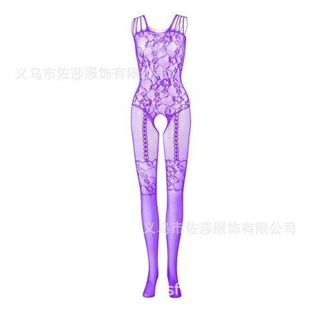 Generic Sexy Lingerie Sexy Siamese Black Silk Stockings Women s Sling Hollow out See-through Temptation One-Piece Fishnet Clothes Mesh Stockings W633