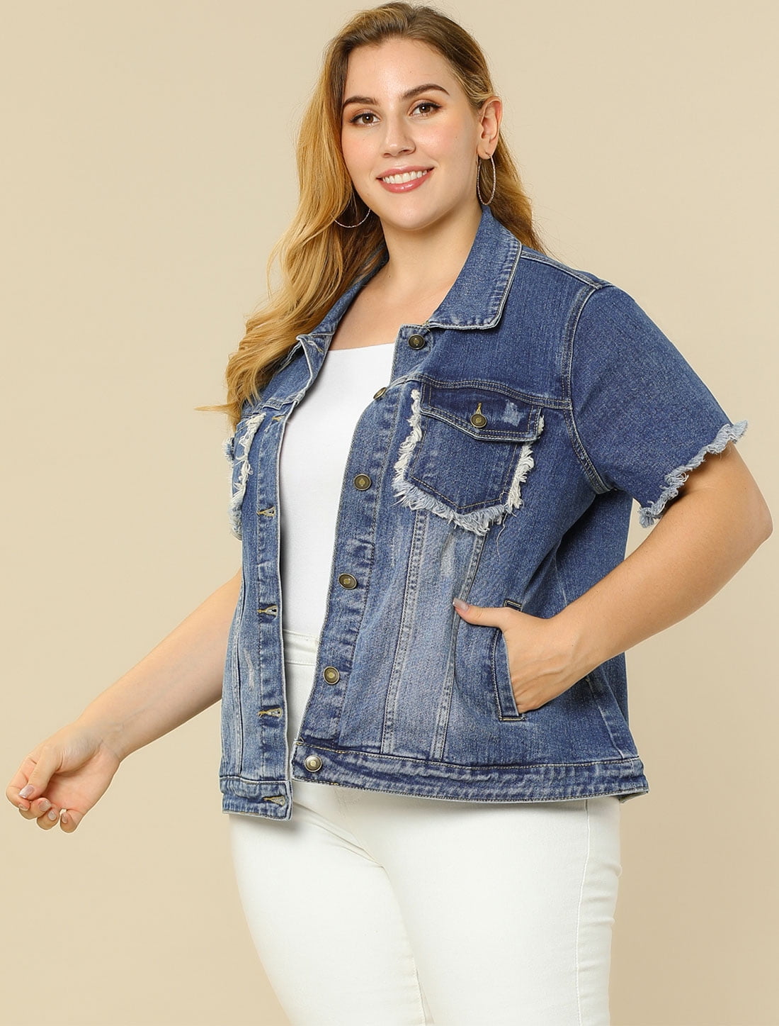 short sleeve denim jacket plus size