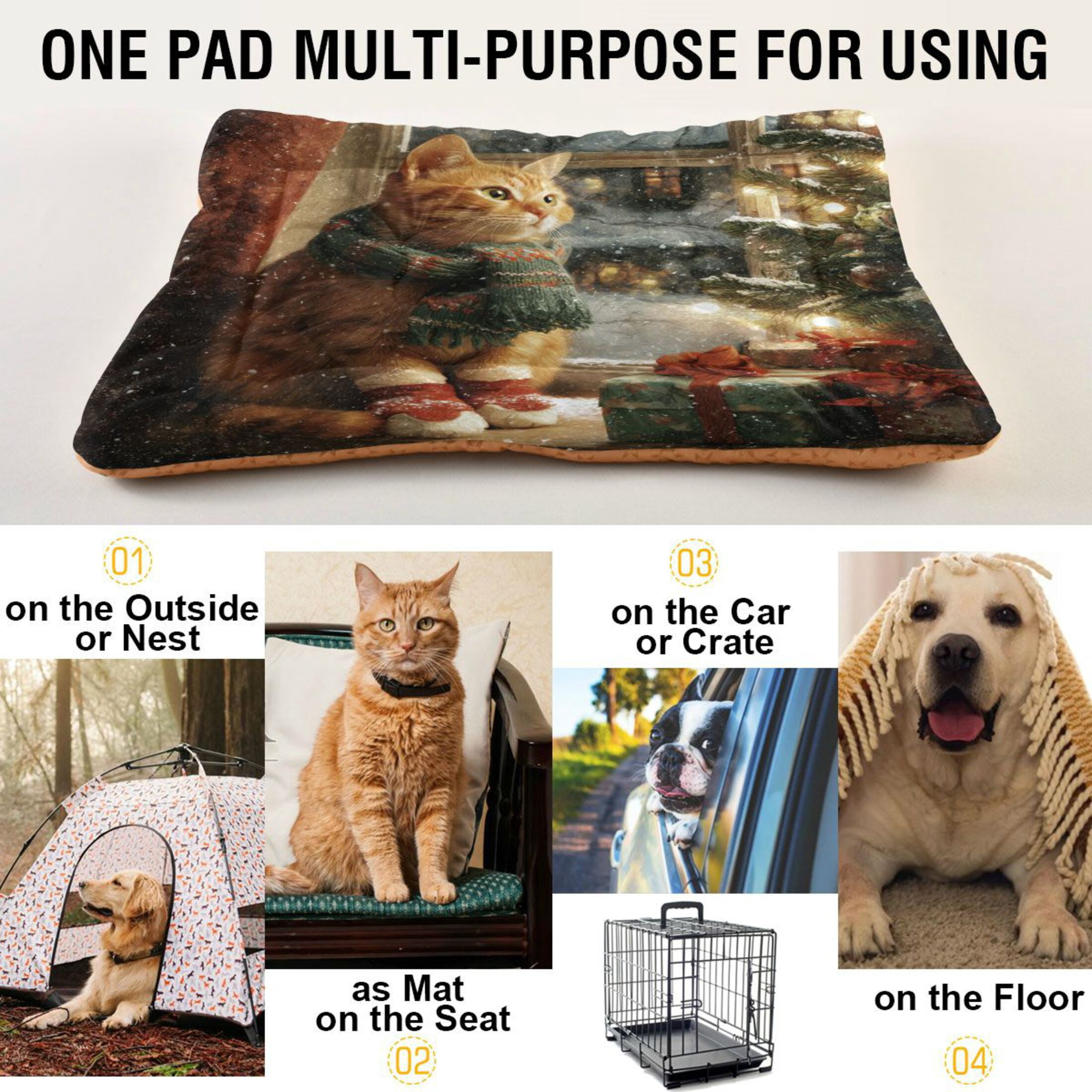 Qxltty Christmas Ginger Cat Ped Pad Wear-resistant and Hard to Bite Through Sleeping Pad for Small Medium Large Dogs Winter Pet Bed 36×24in