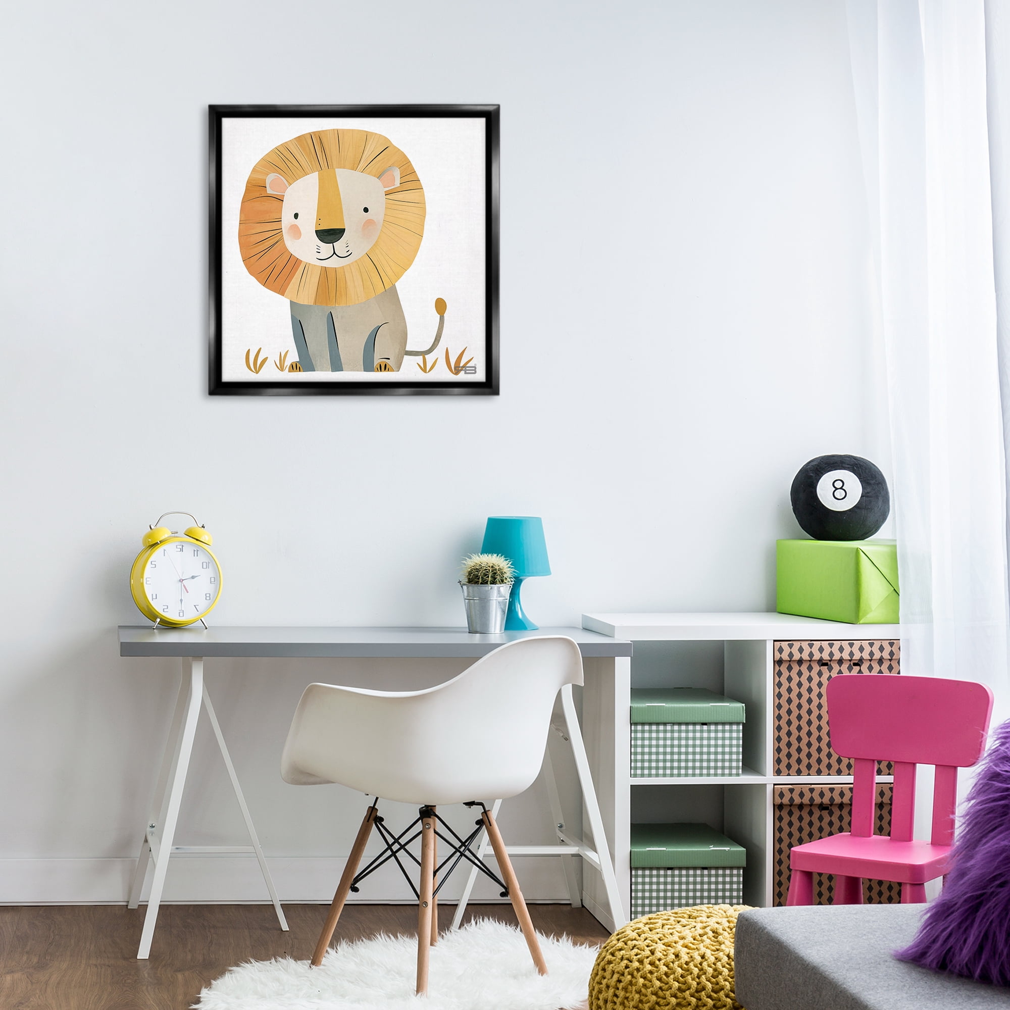 Stupell Industries Smiling Whimsical Lion Animals Painting Black Floater Framed Canvas Art Print Wall Art, 25 x 25