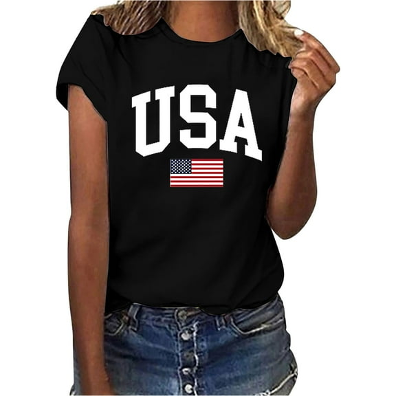 MESSIYO Shirts for Women Graphic Tees for Women oversized summer tops for women cute graphic tees for women women blouses USA Flag Tee Shirt For Short Sleeve American Proud T Shirt Tops Black L