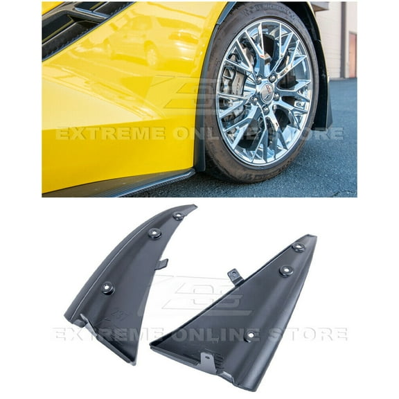 Replacement For 2014-2019 Chevrolet Corvette C7 ALL Models | GM Factory Extended Style TEXTURE BLACK Front Side Splash Guards Mud Flap Pair