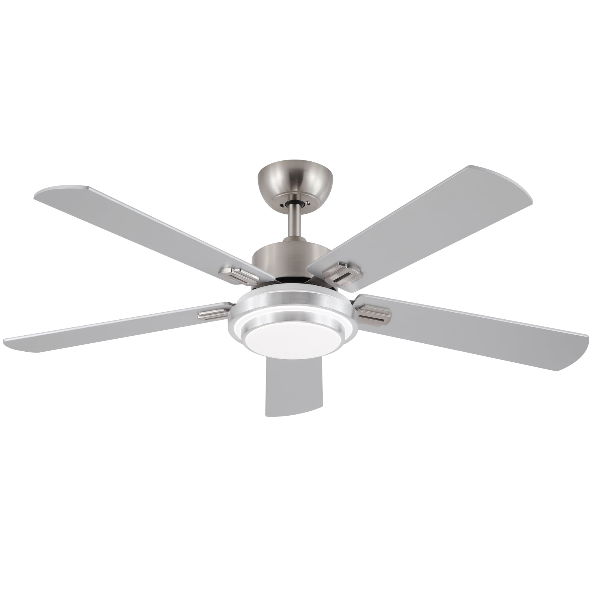 Leumius 52" Brushed Nickel Ceiling Fan with Intergrated LED Light Kit with Remote Control, 5 Plywood Blades and Work with Smart APP for Living Room Bedroom