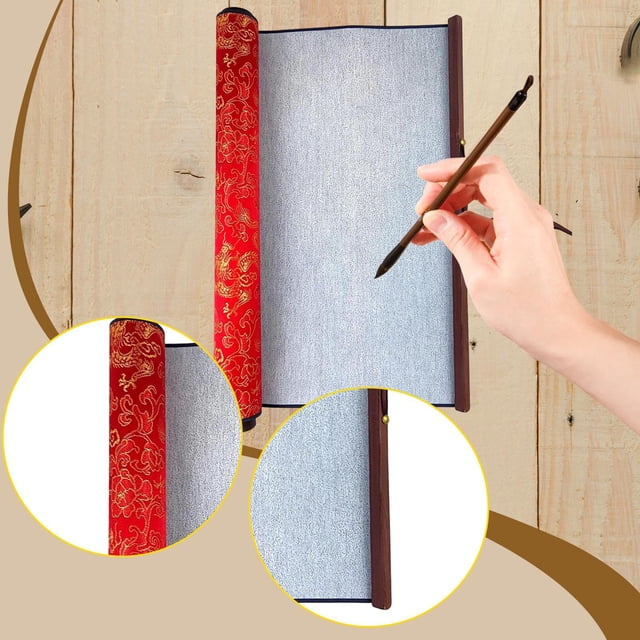Calligraphy Cloth Tapete Caligrafía Agua Scroll Portátil Brocado Práctica Escritura Reutilizable Sin Tinta Adecuado para Mujeres Hombres Principiantes Rojo