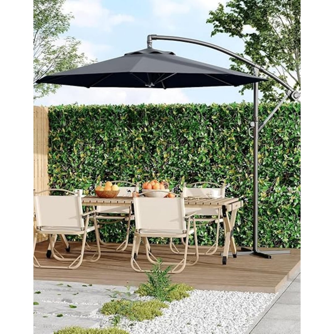 10FT Cantilever Patio Umbrella with Heavy-Duty Cross Base, Outdoor Offset Market Umbrella with Infinite Tilt & Easy Crank Lift – Waterproof, UV-Resistant, Wind-Resistant, Sturdy Aluminum Pole