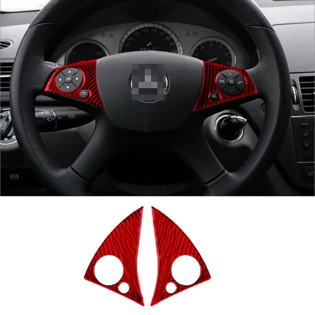 Real Bright Soft Car Interior Carbon Fiber Sticker DecorationFor Mercedes-Benz W204 2007-10 Red Carbon Fiber Steering Wheel Button CoverAuto Car Protection Interior Accessories