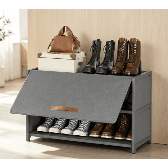 Shoe Storage Cabinet 5-Tier Closed with Door, Black, Large Capacity Holds 20 Pairs, 1-Pack