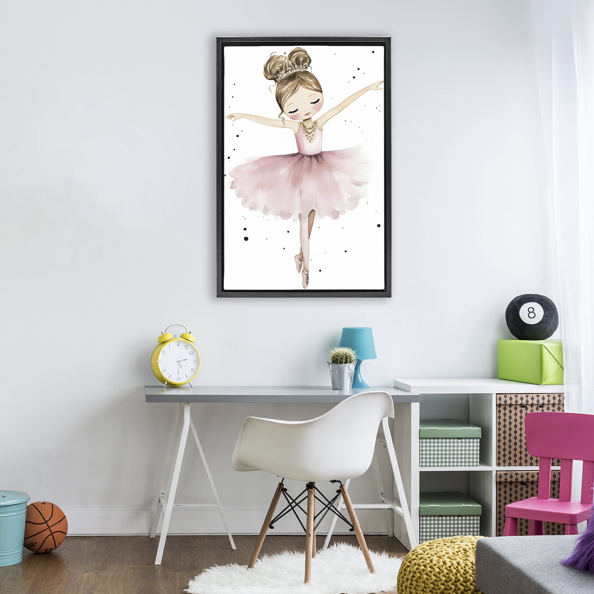Stupell Industries Pointe Princess in Pink Tutu Black Framed Floater Canvas Wall Art, design by Creative Studio