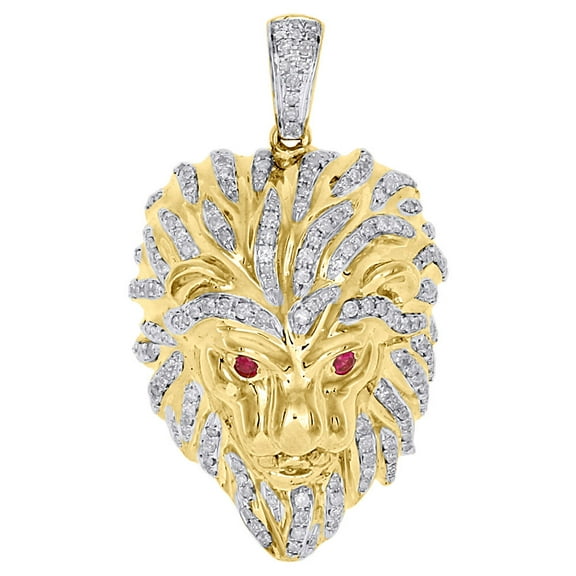 10K Yellow Gold 3D Lion Head Diamond Pendant 1.75" Mens Pave King Charm 1.30 Ct.