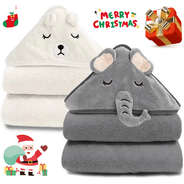 EUZODNAK 2 Pack Hooded Baby Towels, Premium Soft Bath Towel for Babies, Newborn, Infant and Toddler, Ultra Absorbent, Natural Baby Stuff Towel with Hood for Boy and Girl (Elephant, Bear)