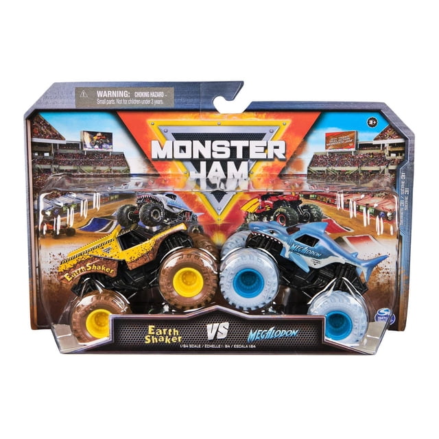 Spin Master Games Monster Jam, Official Earth Shaker Vs. Megalodon Die-Cast Monster Trucks, 1:64 Scale, Kids Toys for Boys Ages 3 and up