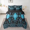 thumbnail image 2 of Manfei Black Cyan Aztec Bedding Comforter Set 7pcs for Women, Boho Tribal Abstract Ombre Queen Bedding Sets, Hippie Cactus Plant Reversible Queen Sheet Sets, Lightweight Room Decor, 2 of 7
