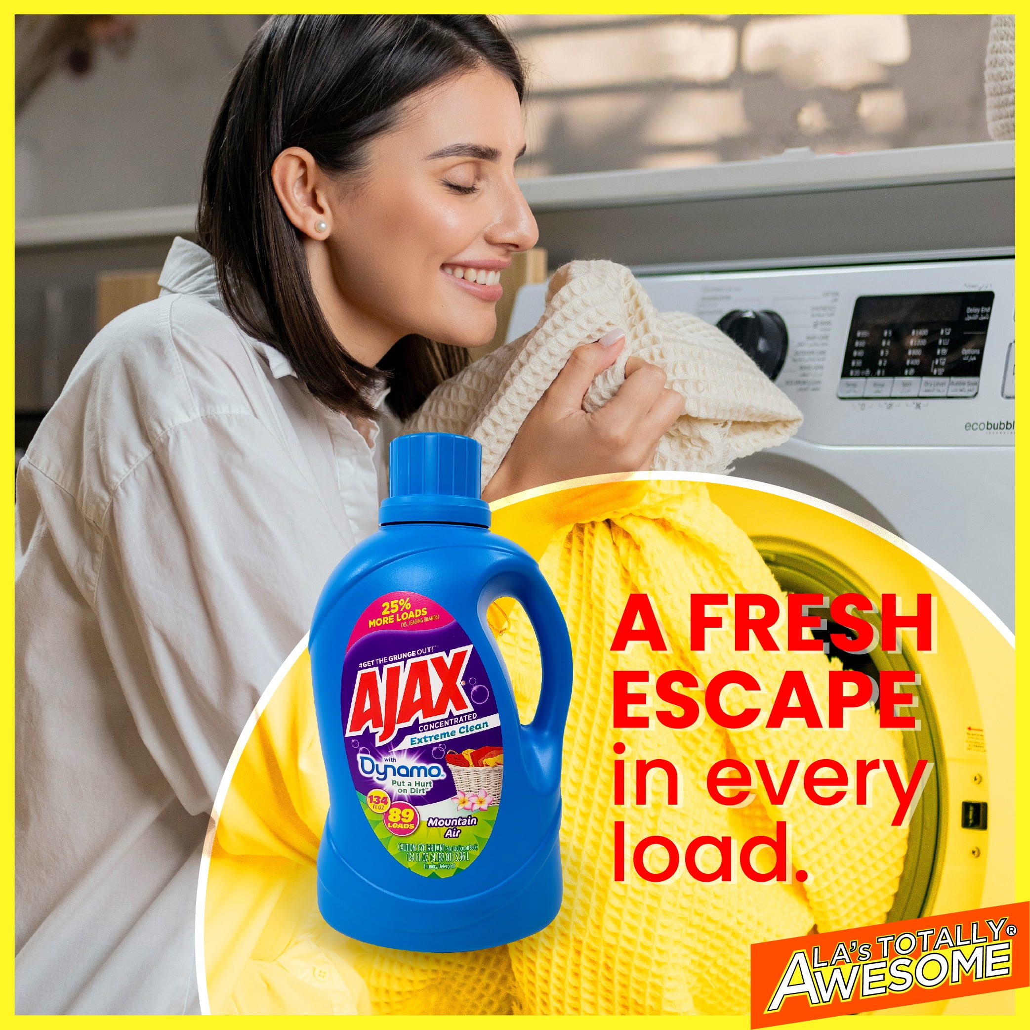 Ajax + Dynamo Mountain Air Liquid Laundry Detergent – Totally Awesome Cleaner with Deep Clean Power, Stain & Odor Remover, HE Compatible, 134oz (Pack of 2), 178 Loads, Fresh Scent