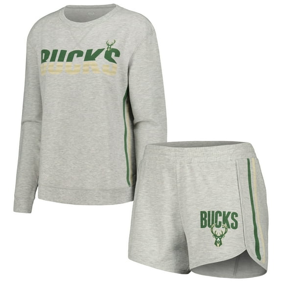 Women's Concepts Sport Gray Milwaukee Bucks Cedar Long Sleeve Top & Shorts Sleep Set
