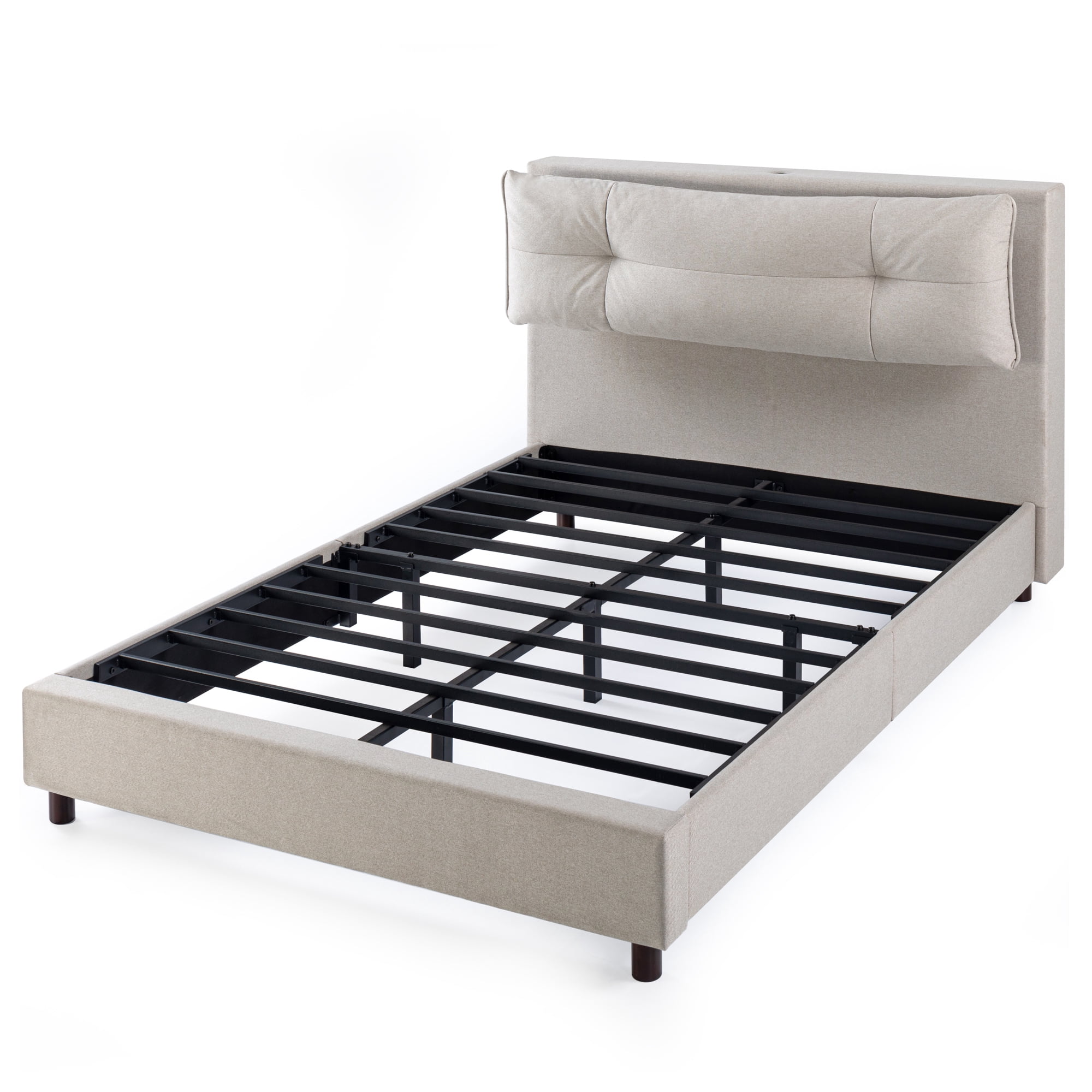 Zinus 39" Avery Platform Bed, Reclining Fabric Headboard and USB Ports, Beige, Full