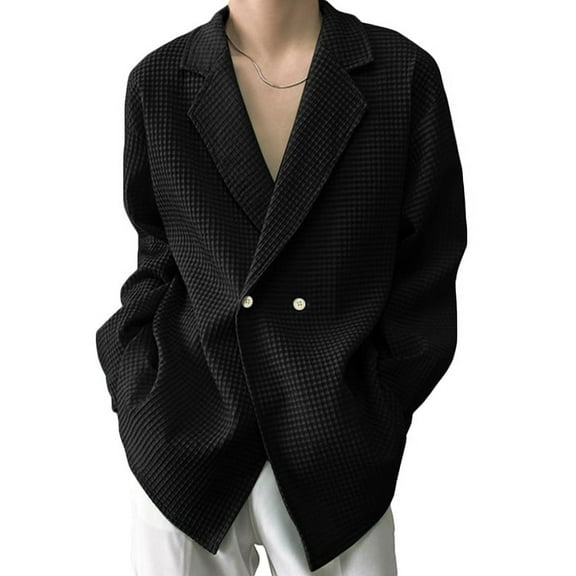 HYwys Men s Long Sleeve Suit Blazer Lapel Waffle Jacket Outwear