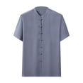 thumbnail image 1 of Dagugfen Mens Summer Shirts Flower Knot Button up Short Sleeve Loose Fashion Casual Tops Solid Color, 1 of 3