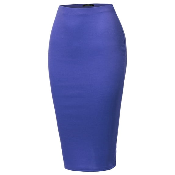 SSOULM Women's Stretchy Fitted Midi Pencil Skirt with Back Slit and Plus Size