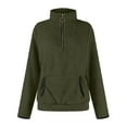 thumbnail image 5 of BDPORKAS Sherpa 1/4 Zip Pullover Women Baggy Lightweight Double Faced Fleece Quarter Zip Sweatshirts Long Sleeve Casual Fluffy Soft Sweaters Jackets Coats Fall Winter Clothes Army Green L, 5 of 6