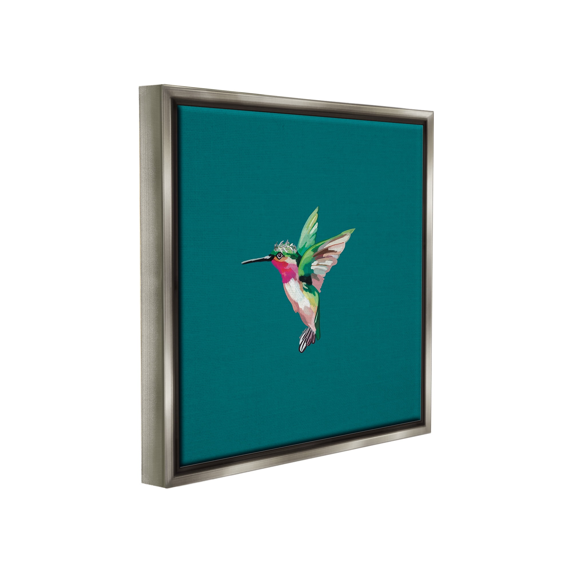 Stupell Industries Hummingbird with Crown Animals & Insects Painting Gray Floater Framed Canvas Art Print Wall Art, 25 x 25