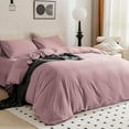 thumbnail image 2 of Full Size Pink Duvet Cover - 100% Washed Cotton with Linen Like Texture, 3 Piece Bedding Set Including Comforter Cover with Zipper Closure (Dusty Pink, Full 80"x90"), 2 of 2