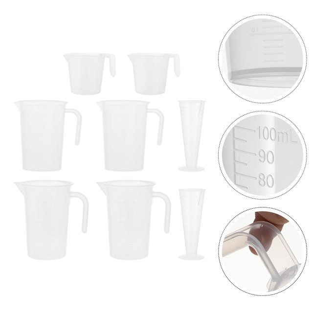 SHOWERORO 8Pcs Clear Plastic Measuring Jug Set Kitchen Baking Cups with Ergonomic Handle