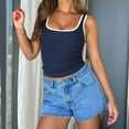 thumbnail image 5 of Womens Summer Square Neck Ribbed Slim Fitted Spaghetti Strap Tank Tops Navy Blue S, 5 of 9