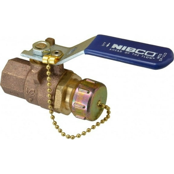 Nibco 1/2" FNPT x Hose Cap Bronze Ball Valve Inline T58570HC 1/2
