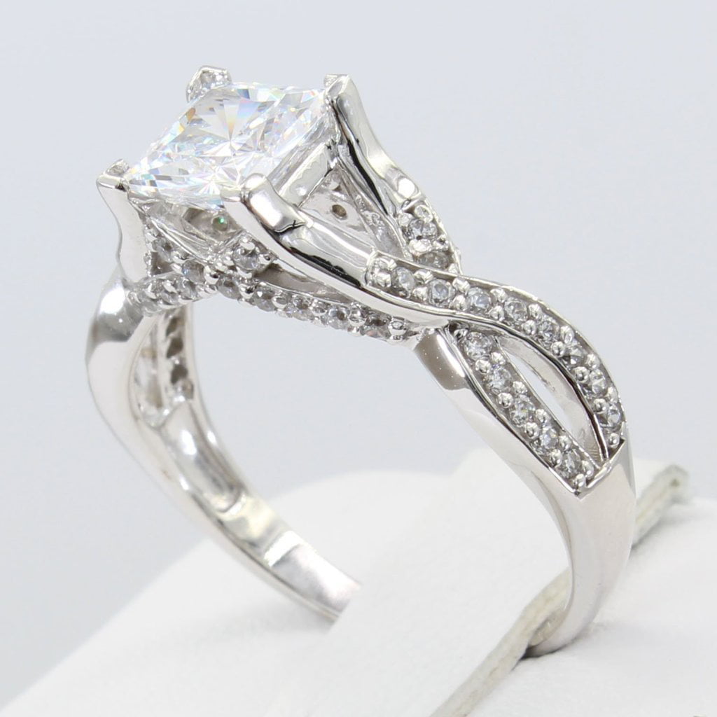 2.0 Ct 14K White Gold Princess Crossover Engagement Wedding Propose Promise Ring 