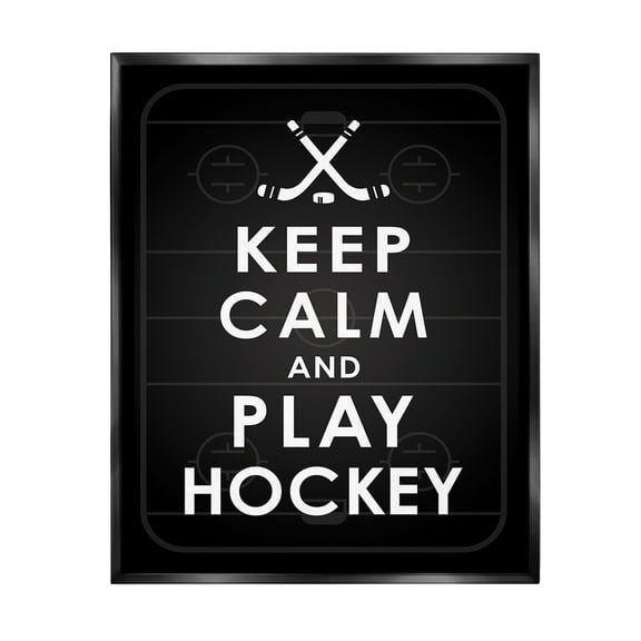 Stupell Industries Keep Calm & Play Hockey Sports Painting Black Floater Framed Canvas Art Print Wall Art, 17 x 21