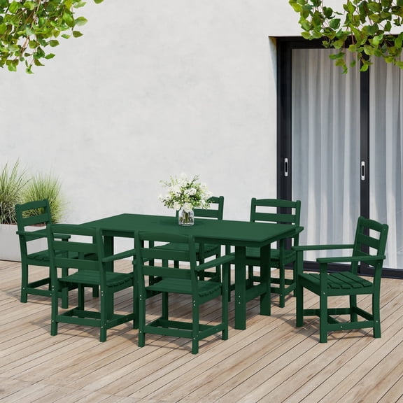 WestinTrends Ashore 7-Piece HDPE Outdoor Rectangular Patio Dining Table Set, Dark Green