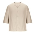 thumbnail image 3 of Mgmyaa Men's 3/4 Sleeve Button Down Shirt Casual V Neck Loose Fit T-shirt, 3 of 7