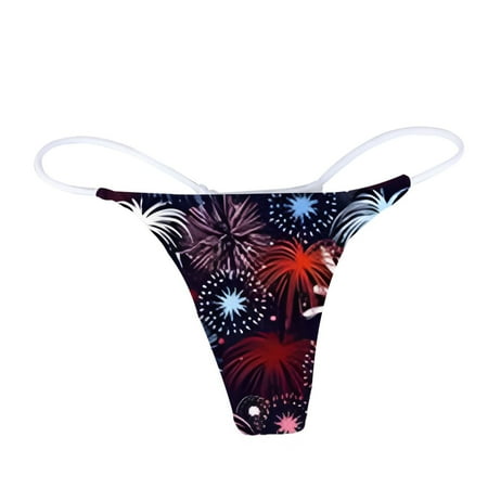 

Booker Womens Thong Underwear Everyday Printed Panties Independence Day Comfort Soft Low Rise Panties