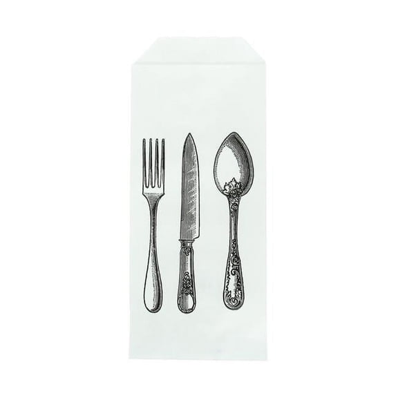 Packnwood 210SACHCV 8.66 x 3.35 in. White Paper Bag Cutlery with Logo - 1000 Piece