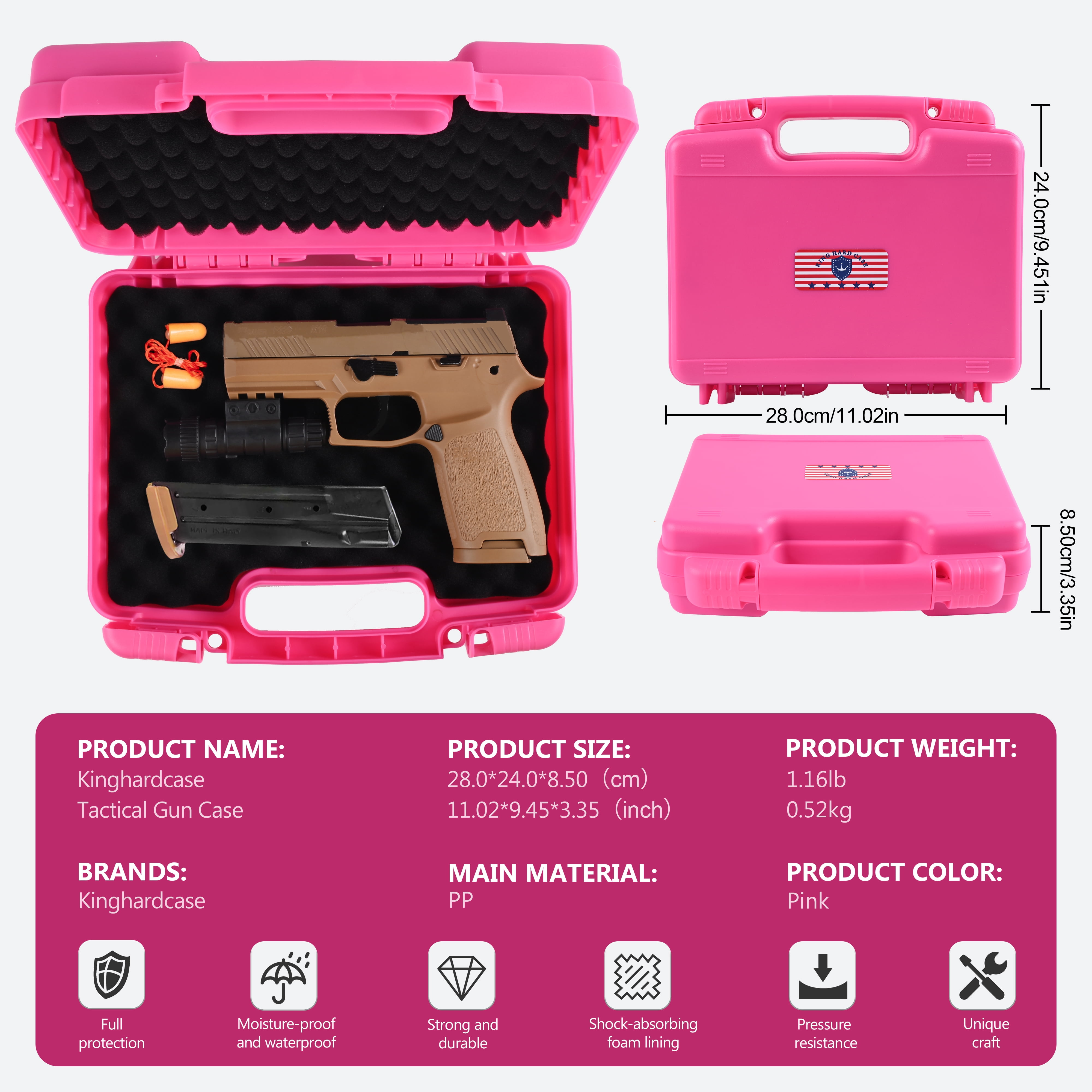 Pink 9mm Lockable Gun Case – TSA Approved Firearm Travel Case with 1 TSA Lock, Hard Shell Pistol Case for Handgun and Revolver