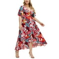 thumbnail image 7 of Eternatastic Floral Printed Wrap V-Neck Short Sleeve Split Beach Party Maxi Dress Women Plus 0XL Red, 7 of 7