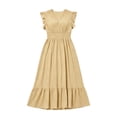 thumbnail image 5 of Summer Flowy Dresses for Women Plus Size V-Neck Ruffle Sleeve Smocked Waist Tiered Maxi Dress Casual Party Wedding Guest Sundress Yellow XL, 5 of 5