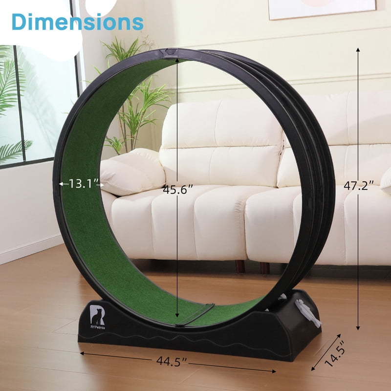 Cat Exerciser Wheel 45.6 Inch Large Cat Toy Running Wheel Treadmill with Detachable Carpet for Indoor Cats, Plastic Wheel
