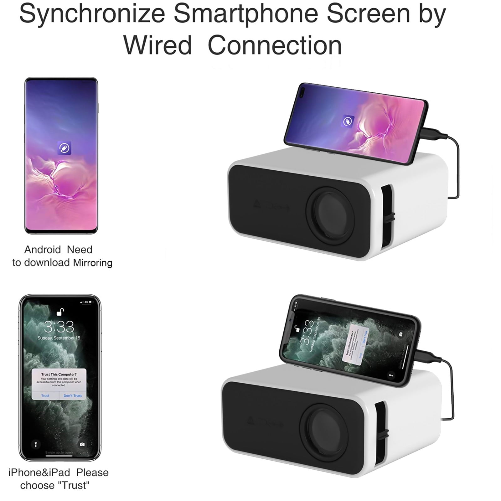 Hohaski Projector, Native 1080P Bluetooth Projector, Portable Outdoor Movie Projector, Full HD Mini Projector with Speaker for Home Bedroom, Compatible with Smartphone