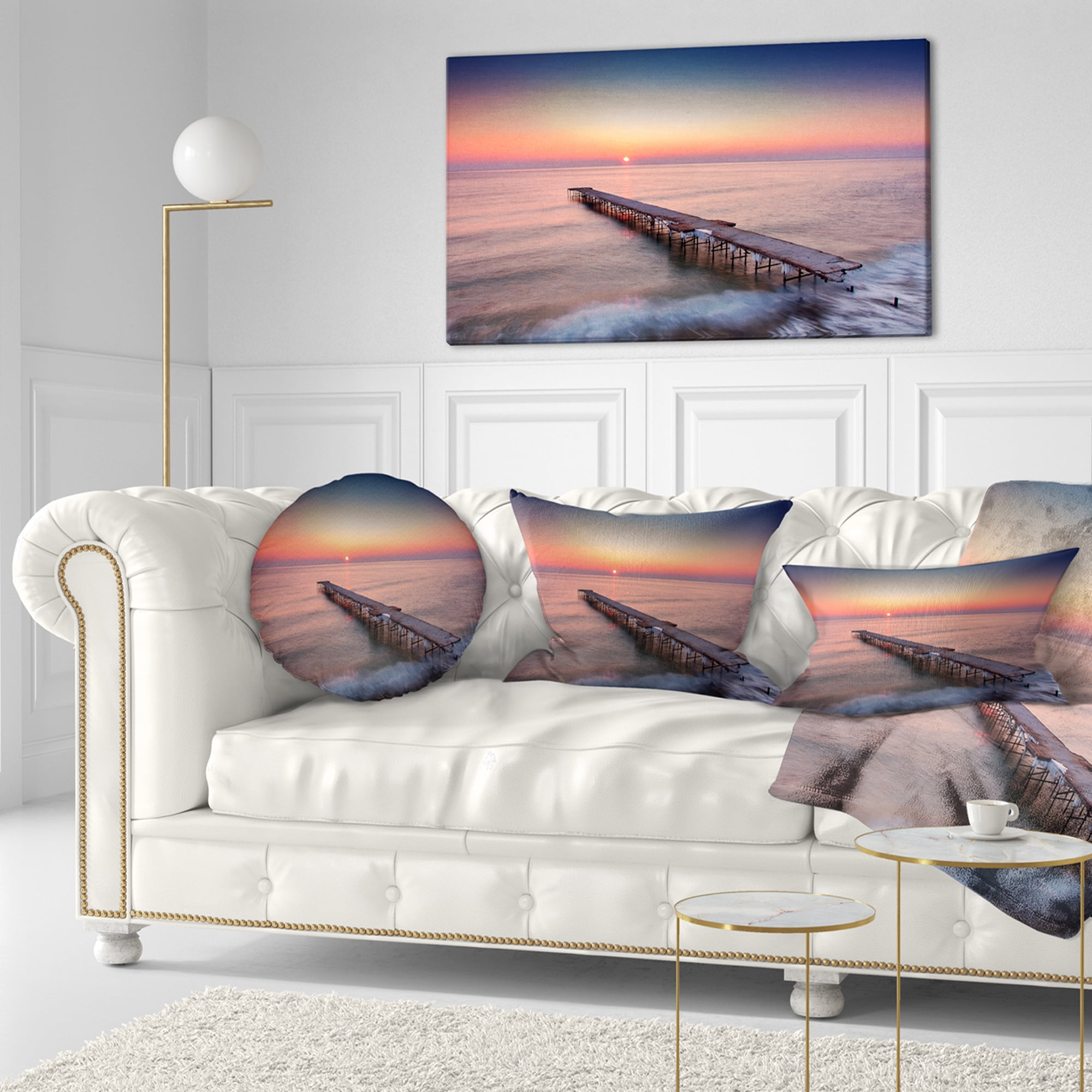 Designart Long Exposure Sea and Shore - Sea Bridge Throw Pillow - 12x20