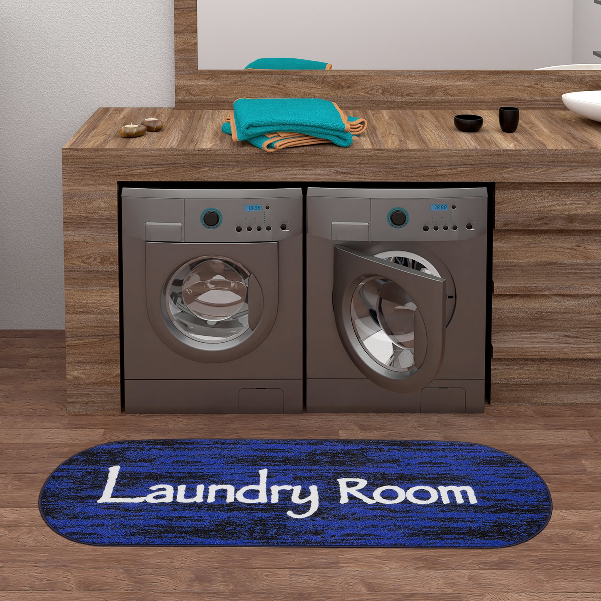 Laundry Room Nonslip Runner Area Rug 20" X 59" Mat Durable Stain Resistant Blue 