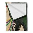thumbnail image 2 of Mardi Gras Soft Flannel Fleece Throw Blanket, Young Woman with Party Dress and Necklace with Fleur De Lis Accessories, Cozy Plush for Indoor and Outdoor Use, 50" x 60", Multicolor, by Ambesonne, 2 of 5