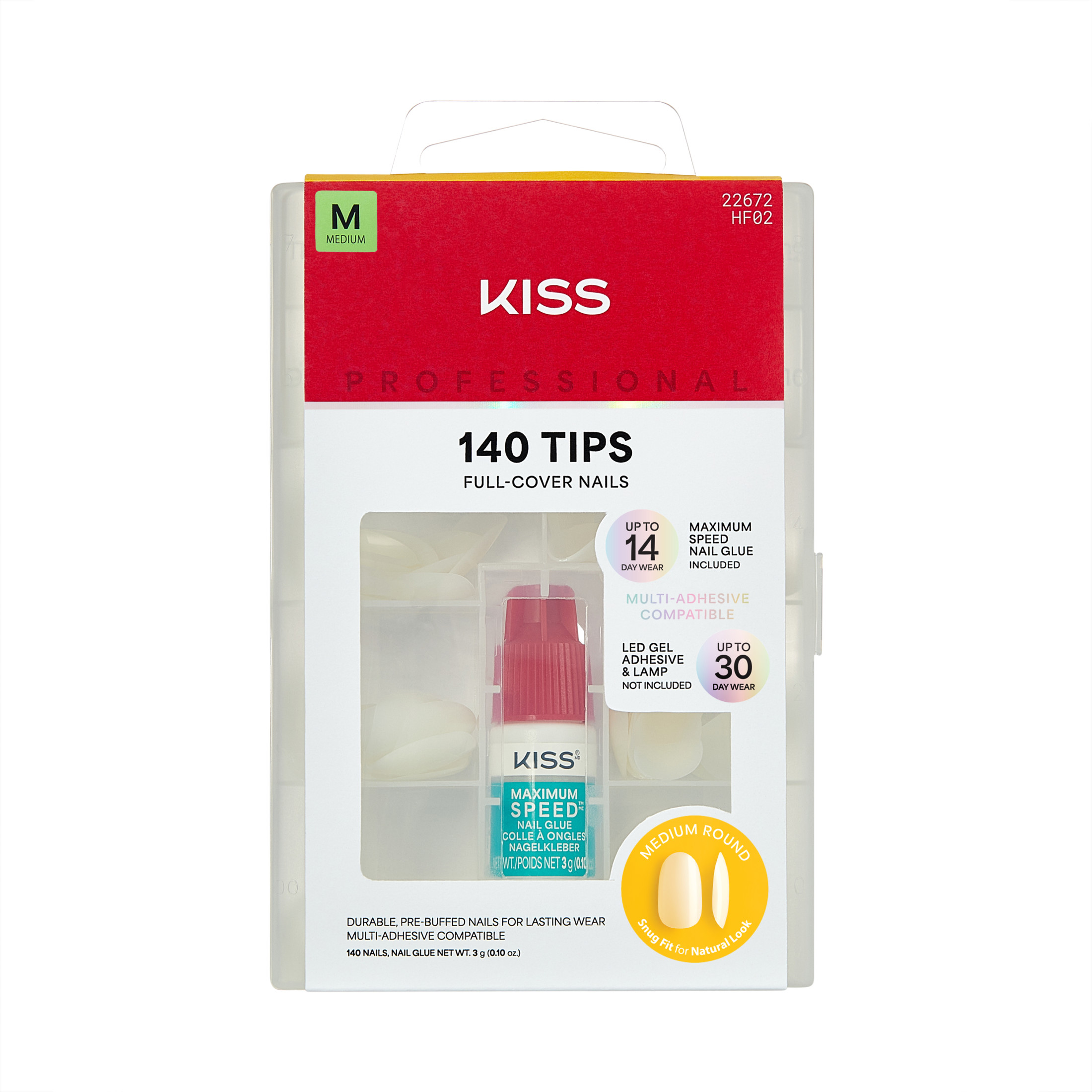 Kiss Professional Full Cover Medium Round Press-On Nails, White, 140pc