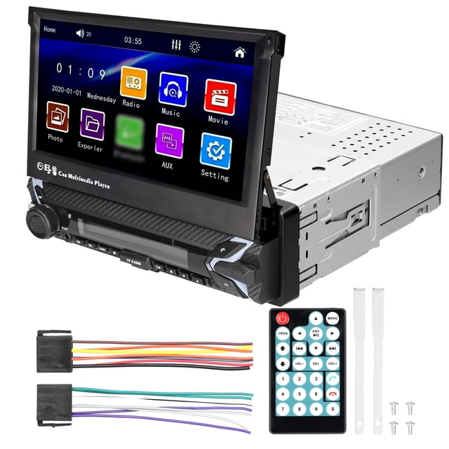 Estéreo de 7 pulgadas de un solo DIN para automóvil con pantalla táctil telescópica automática Carevas Reproductor MP5 para coche