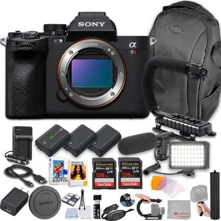 Sony a7R V Mirrorless Camera + 256GB Memory + Microphone + LED Video Light + Spare Batteries + U-Grip + Hand Grip + More (Pro Bundle) Black