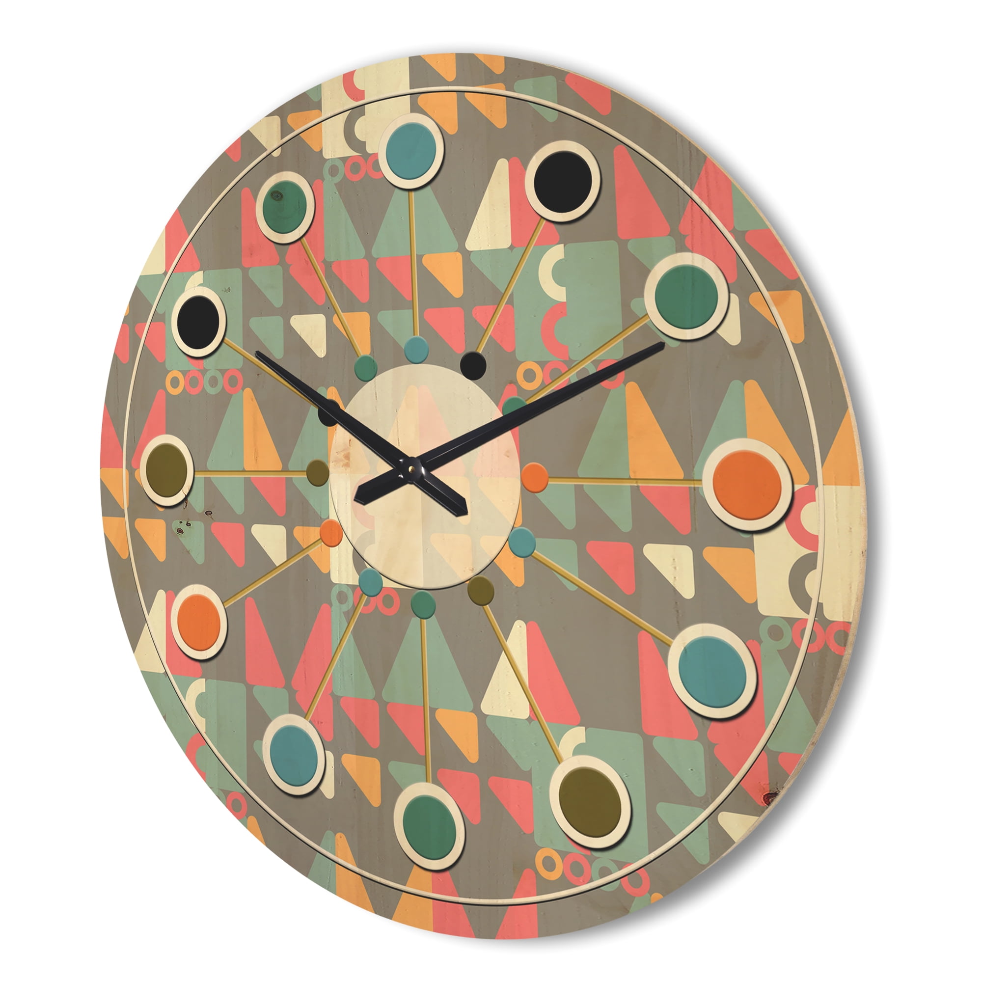 Designart 'Abstract Retro Design XVII' Mid-Century Modern Wood Wall Clock